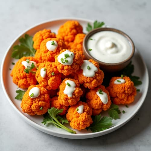 Crispy Buffalo Cauliflower with Ranch Drizzle