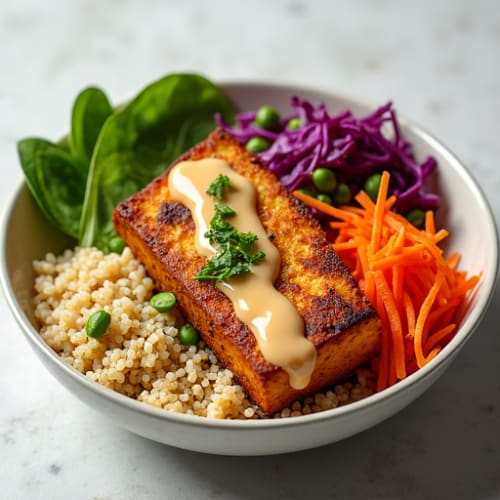 Crispy Baked Tofu Buddha Bowl with Tahini Sauce