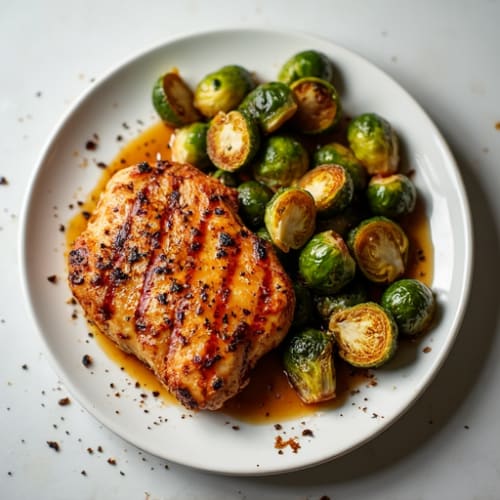 Honey-Balsamic Glazed Crispy Brussels Sprouts with Grilled Chicken