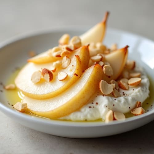 Cottage Cheese with Sliced Pear and Toasted Almonds