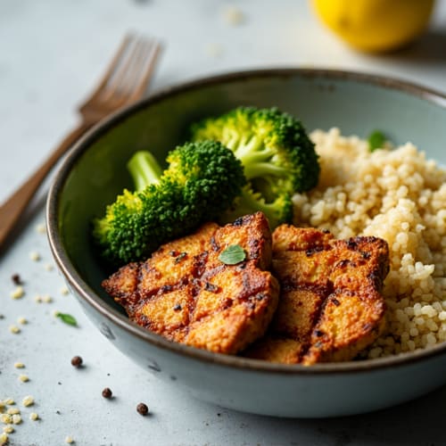 Grilled Tempeh Power Bowl with Quinoa and Roasted Broccoli