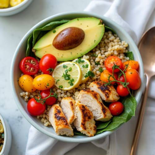 Grilled Chicken and Quinoa Power Bowl with Roasted Vegetables
