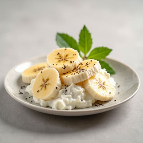 Low-Fat Cottage Cheese with Sliced Banana and Chia Seeds