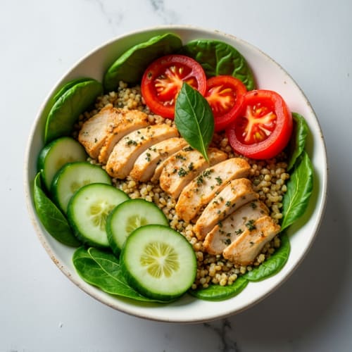 Herb-Seasoned Chicken and Fresh Cucumber Tomato Bowl
