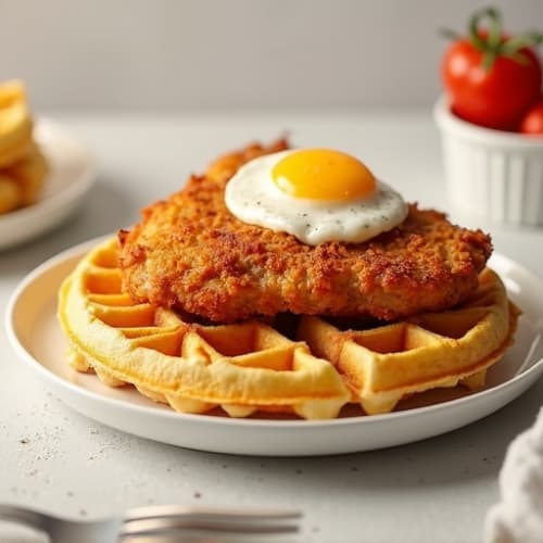 Crispy Baked Chicken with Golden Almond Flour Waffles