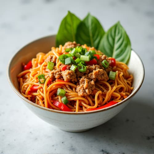 Spicy Ginger-Garlic Ground Pork Noodle Bowl