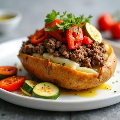 Crispy Baked Potato with Lean Ground Beef and Roasted Vegetables