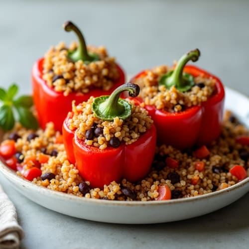 Fire-Roasted Quinoa and Black Bean Stuffed Bell Peppers