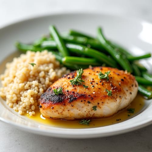 Herb-Roasted Chicken Thighs with Steamed Green Beans and Quinoa