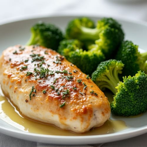 Herb-Roasted Chicken Breast with Steamed Broccoli