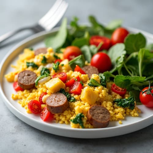 Egg White Veggie Scramble with Chicken Sausage