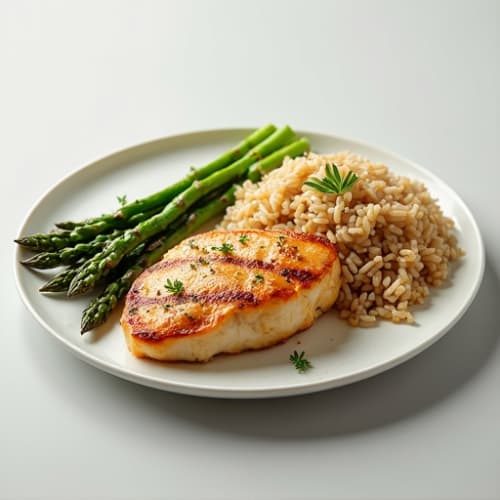 Seared Chicken Breast with Steamed Asparagus and Brown Rice