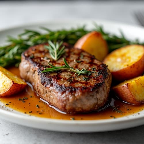 Garlic-Herb Seared Steak with Roasted Rosemary Potatoes