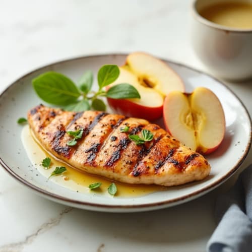 Grilled Chicken Breast with Sliced Apple and Olive Oil Drizzle