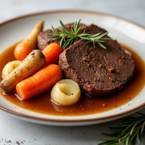 Tender Slow-Cooked Beef Pot Roast with Roasted Root Vegetables