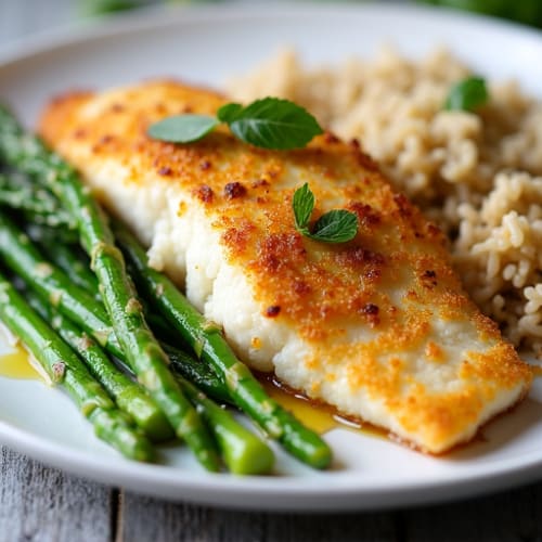 Crispy Baked Cod with Steamed Asparagus