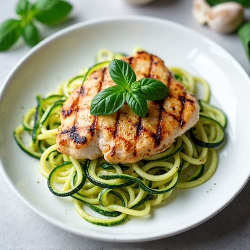 Creamy Cashew Pesto Zucchini Noodles with Grilled Chicken