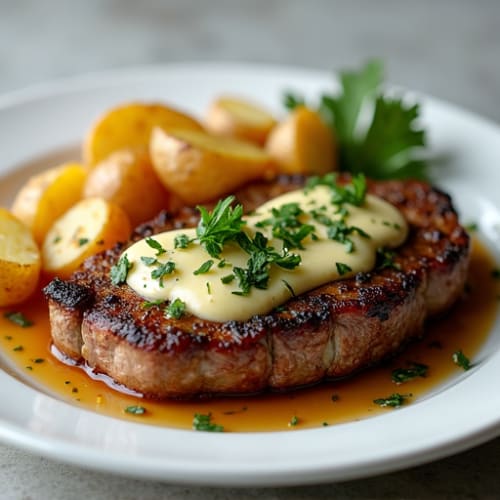 Herb-Garlic Butter Seared Steak with Roasted Baby Potatoes