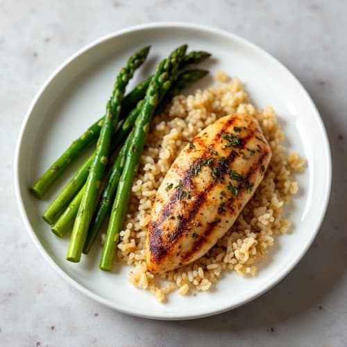 Herb-Grilled Chicken with Steamed Asparagus and Brown Rice