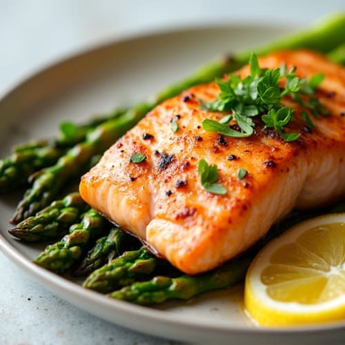 Grilled Salmon with Roasted Asparagus and Lemon