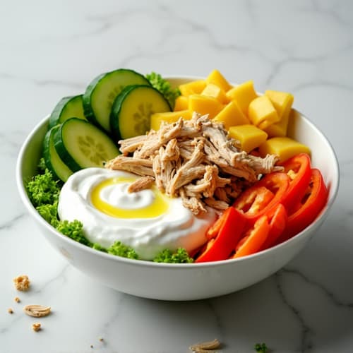 Shredded Chicken and Greek Yogurt Veggie Dip Bowl