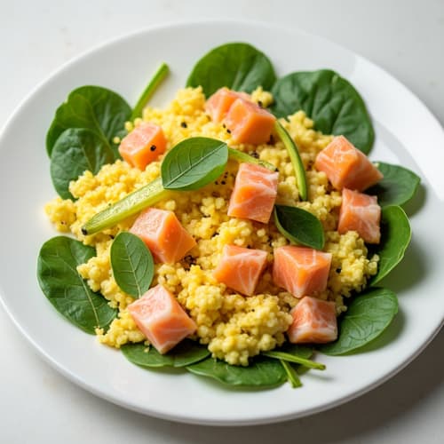 Egg White and Smoked Salmon Scramble with Baby Spinach