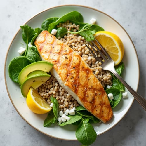 Grilled Fish Salad with Brown Rice and Avocado