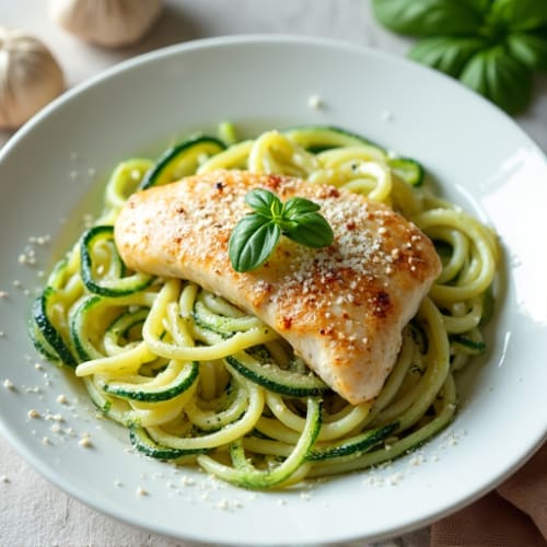Creamy Lightened-Up Chicken Alfredo with Zucchini Noodles