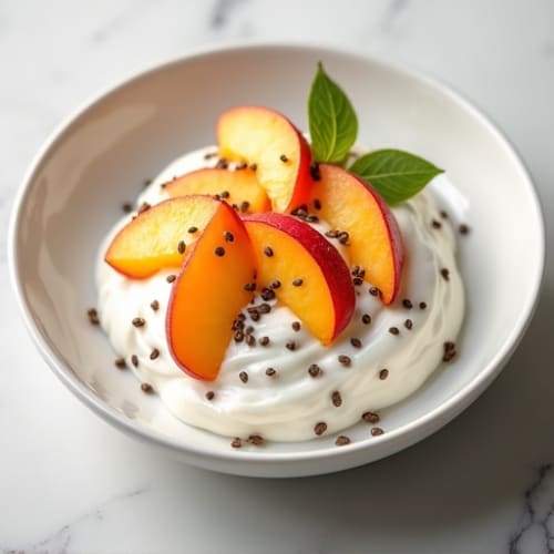 Greek Yogurt with Sliced Peaches and Chia Seeds