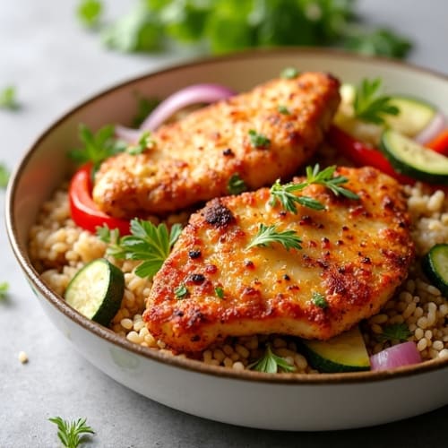 Crispy Chicken and Vegetable Brown Rice Skillet