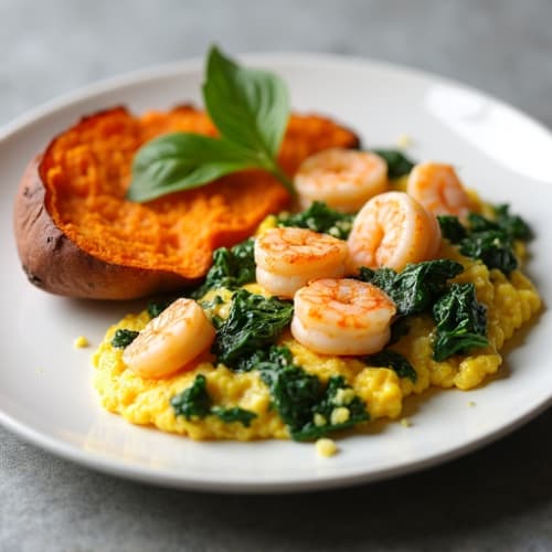 Egg and Spinach Scramble with Roasted Sweet Potato