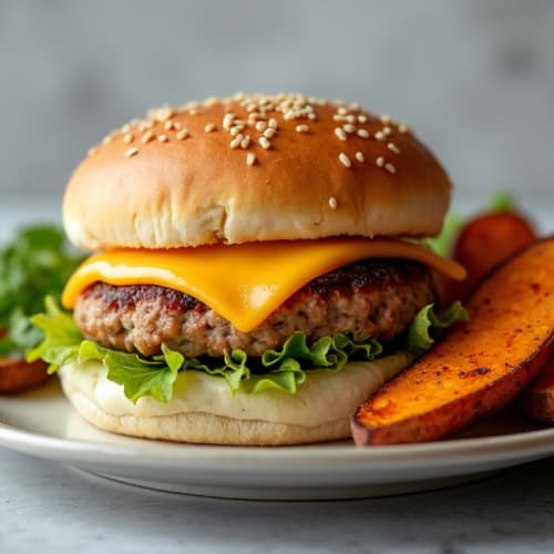 Lean Turkey Burger with Crispy Baked Sweet Potato Wedges