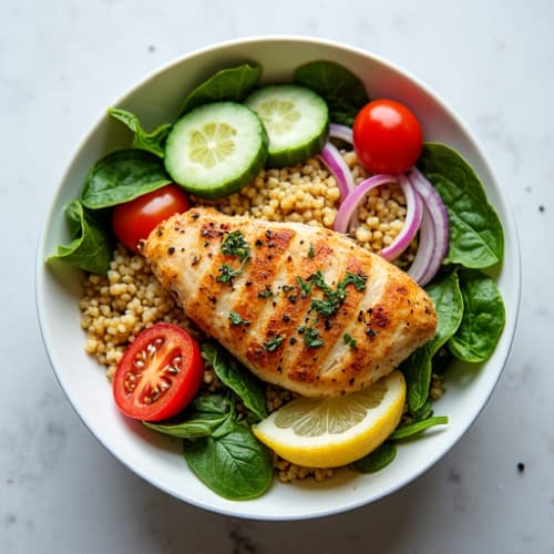 Herb-Marinated Chicken and Quinoa Bowl with Fresh Vegetables