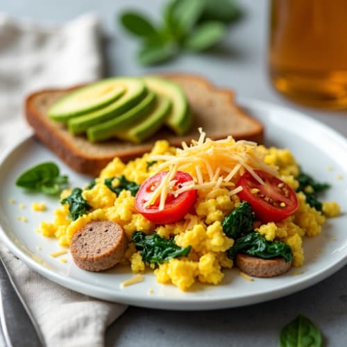 Egg White Scramble with Turkey Sausage and Spinach