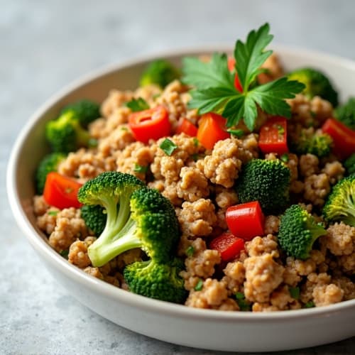 Lean Ground Turkey and Broccoli Skillet with Garlic and Herbs