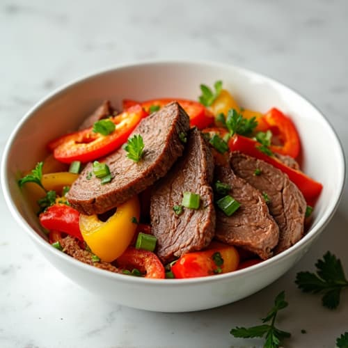 Lean Sirloin Philly Steak Bowl with Bell Peppers