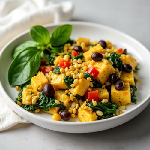 Silky Tofu Scramble with Black Beans and Spinach