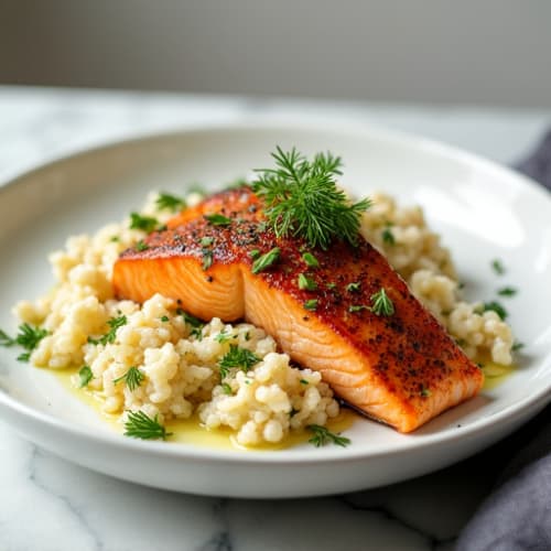 Seared Salmon with Herbed Cauliflower Rice