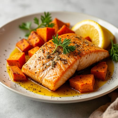 Turmeric Ginger Salmon with Roasted Sweet Potatoes