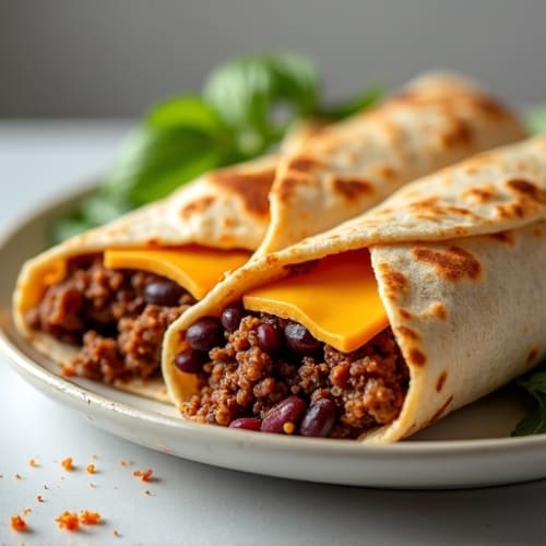 Lean Ground Beef and Black Bean Cheesy Baked Wraps