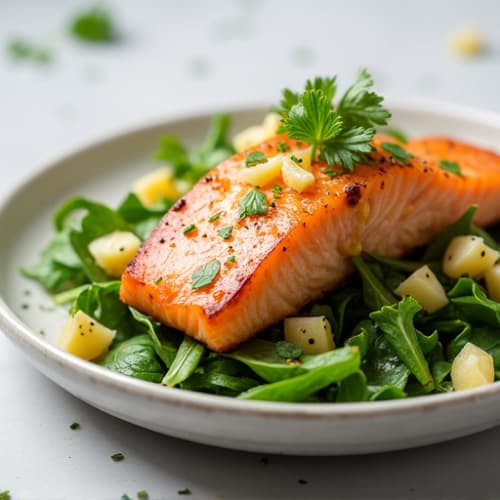 Grilled Salmon over Mixed Greens with Lemon Vinaigrette