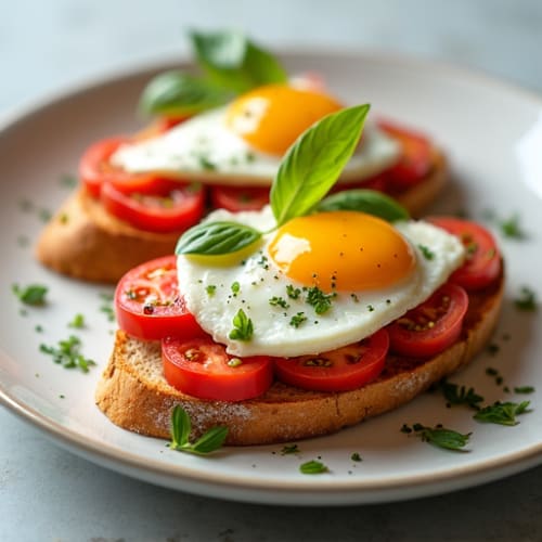 Fresh Tomato Basil Bruschetta Eggs on Sourdough