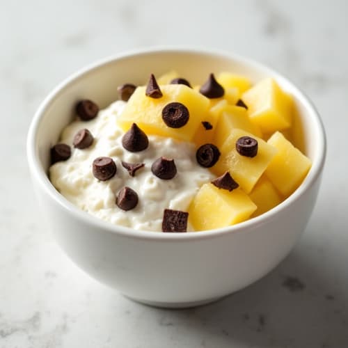 Cottage Cheese Bowl with Pineapple and Dark Chocolate Chunks