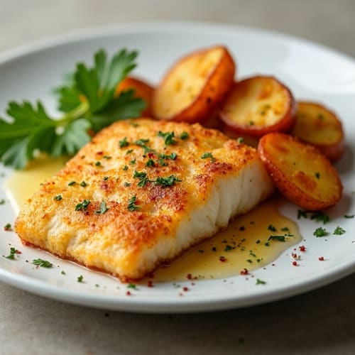 Crispy Baked Cod with Roasted Potato Wedges