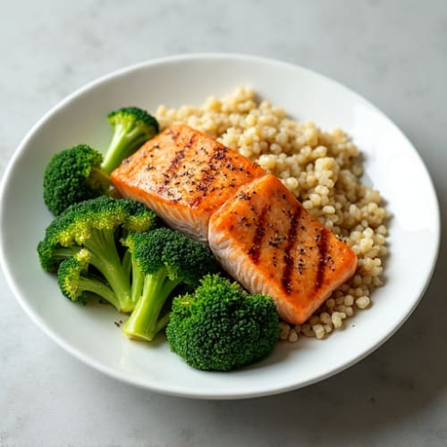 Grilled Salmon with Steamed Broccoli and Quinoa