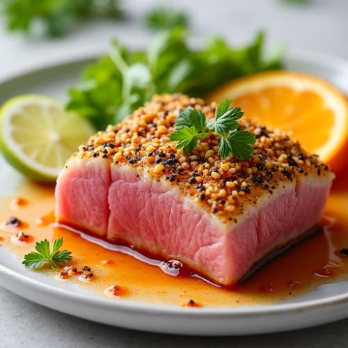 Sesame-Crusted Seared Tuna with Spicy Citrus Sauce