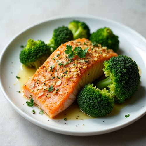 Herb-Crusted Baked Salmon with Roasted Broccoli