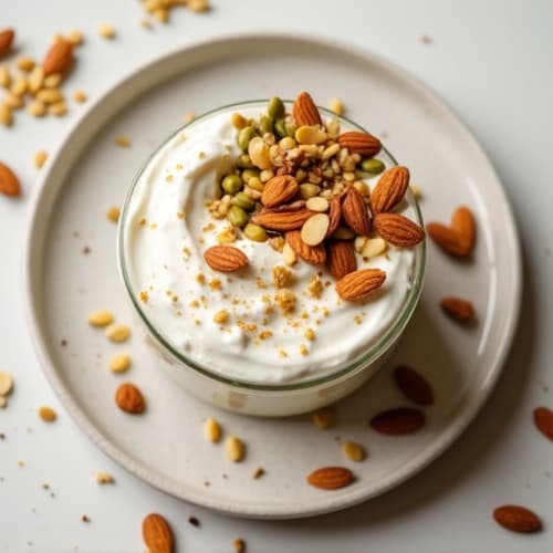 Greek Yogurt with Crunchy Pumpkin Seeds and Sliced Almonds