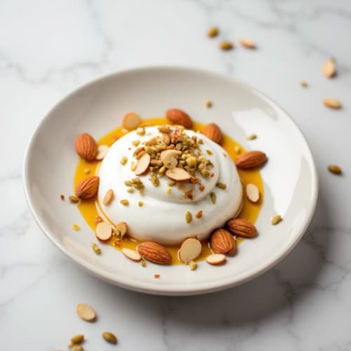 Greek Yogurt with Sliced Almonds and Pumpkin Seeds