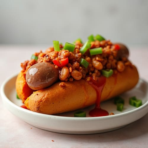 Lean Turkey Chili-Topped Sweet Potato Dogs